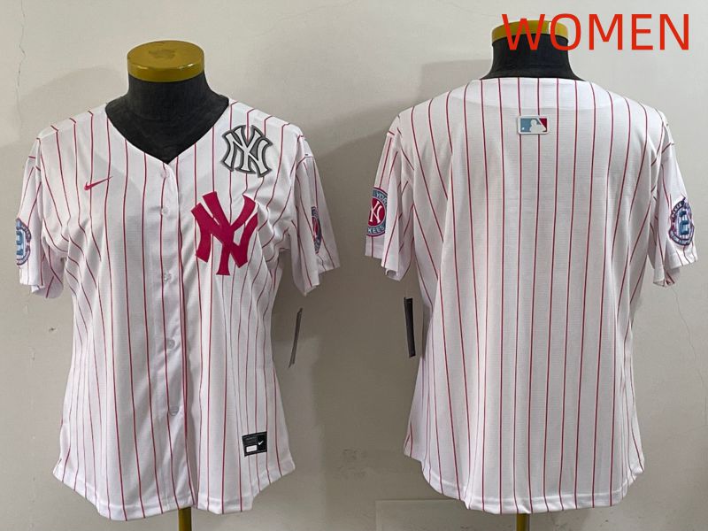 Women 2025 New York Yankees Blank White Stripe Joint Name Nike MLB Jersey style 2